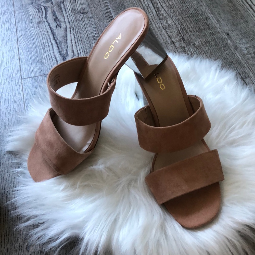 Aldo Blush Pink Suede Strap and Mirror Heels Sandals Shoes SUPER CUTE